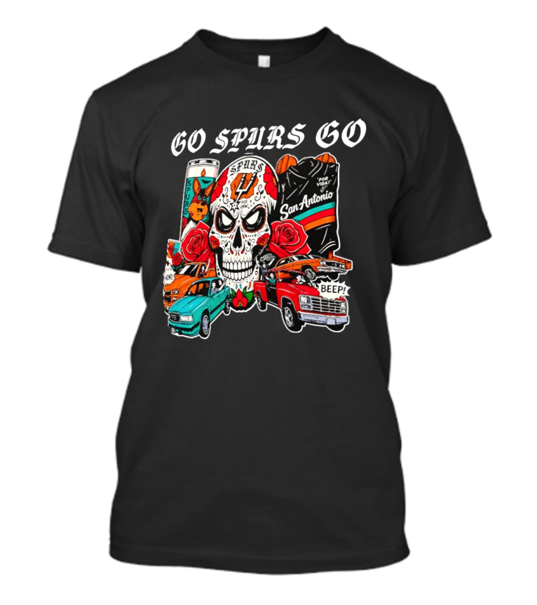 San Antonio Spurs Skull Lowriders Go Spurs Go Fiesta Por Vida T-Shirt