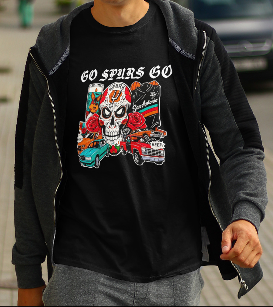 San Antonio Spurs Skull Lowriders Go Spurs Go Fiesta Por Vida T-Shirt