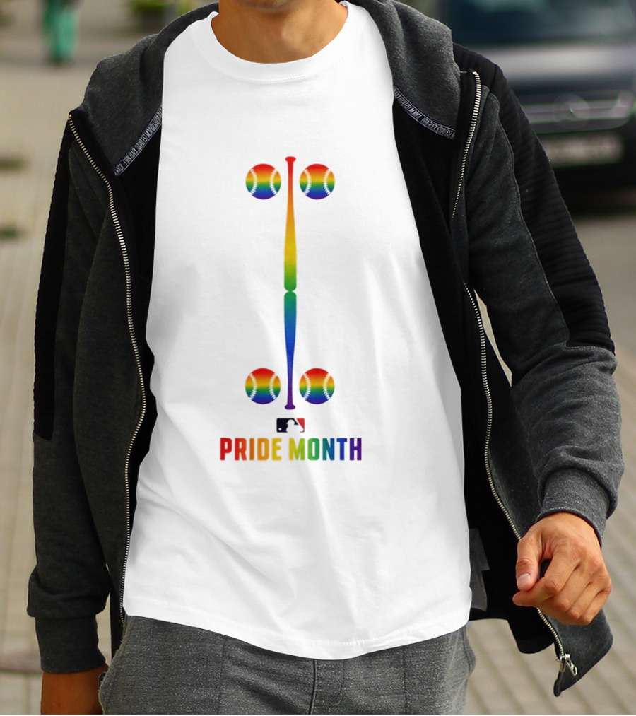 2026 MLB Pride Month Rainbow Baseball Bat And Balls T-Shirt