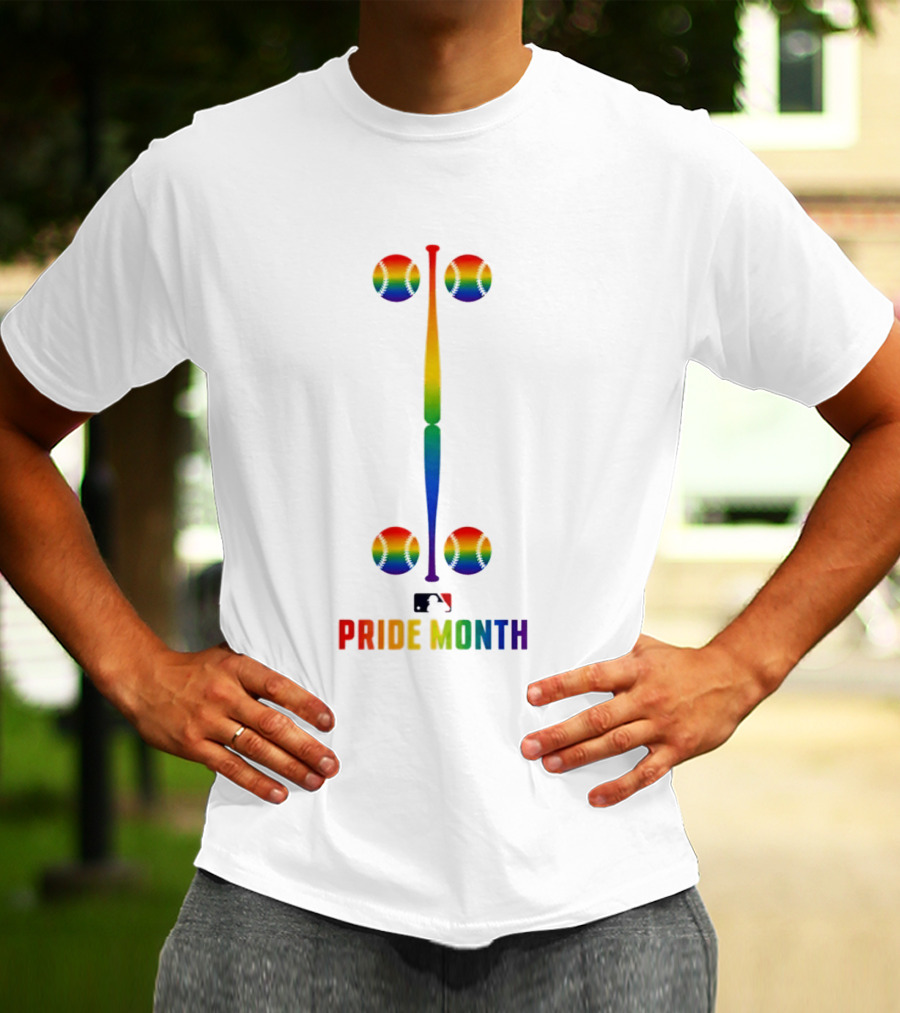 2026 MLB Pride Month Rainbow Baseball Bat And Balls T-Shirt