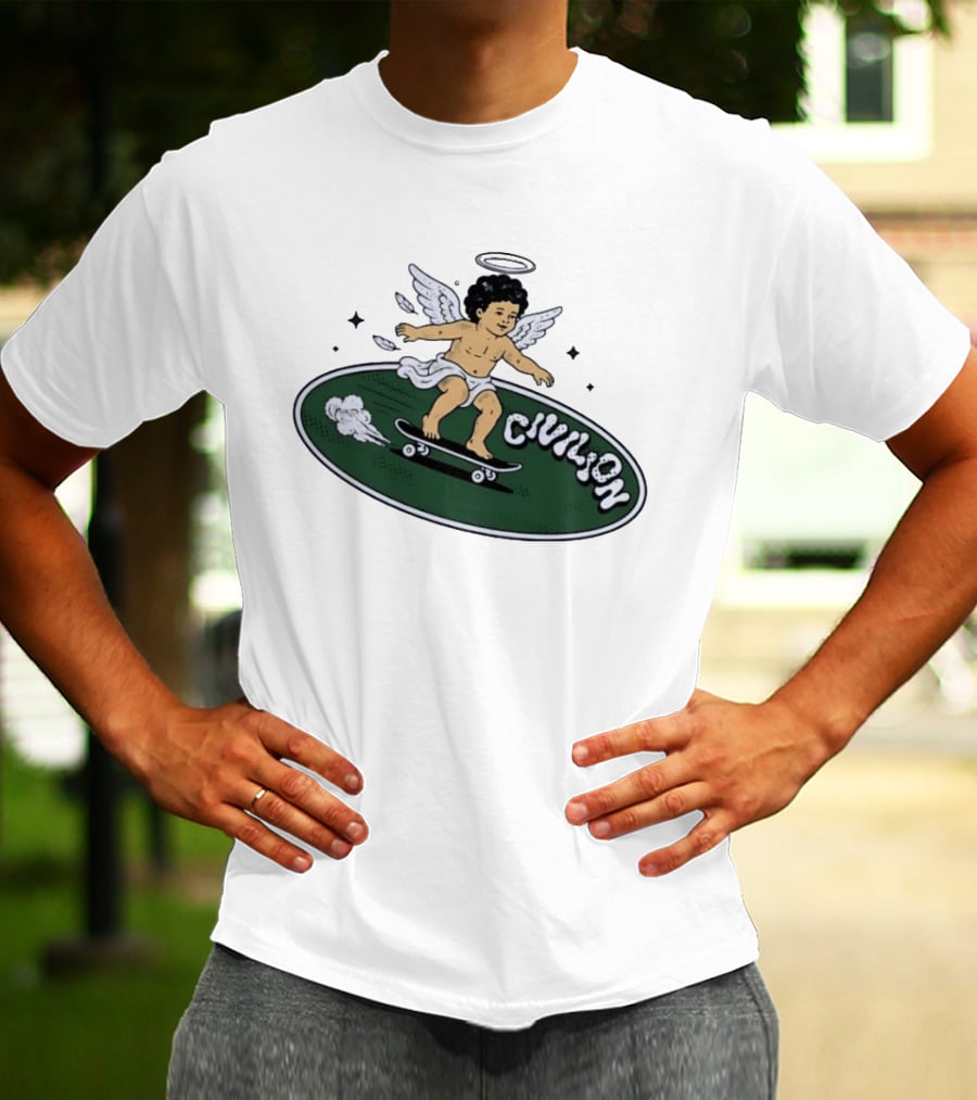 Skateboarding Angel Civilian Halo Wings T-Shirt
