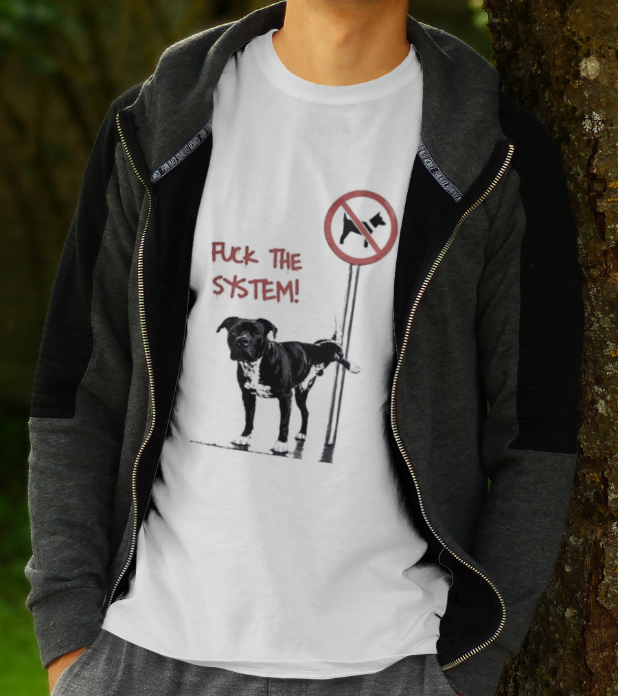 Fuck The System Anti Dog Sign Pitbull T-Shirt