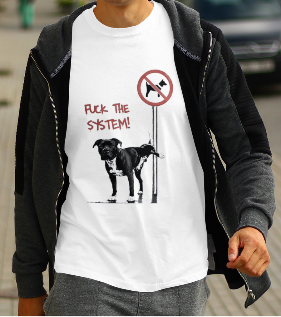 Fuck The System Anti Dog Sign Pitbull T-Shirt