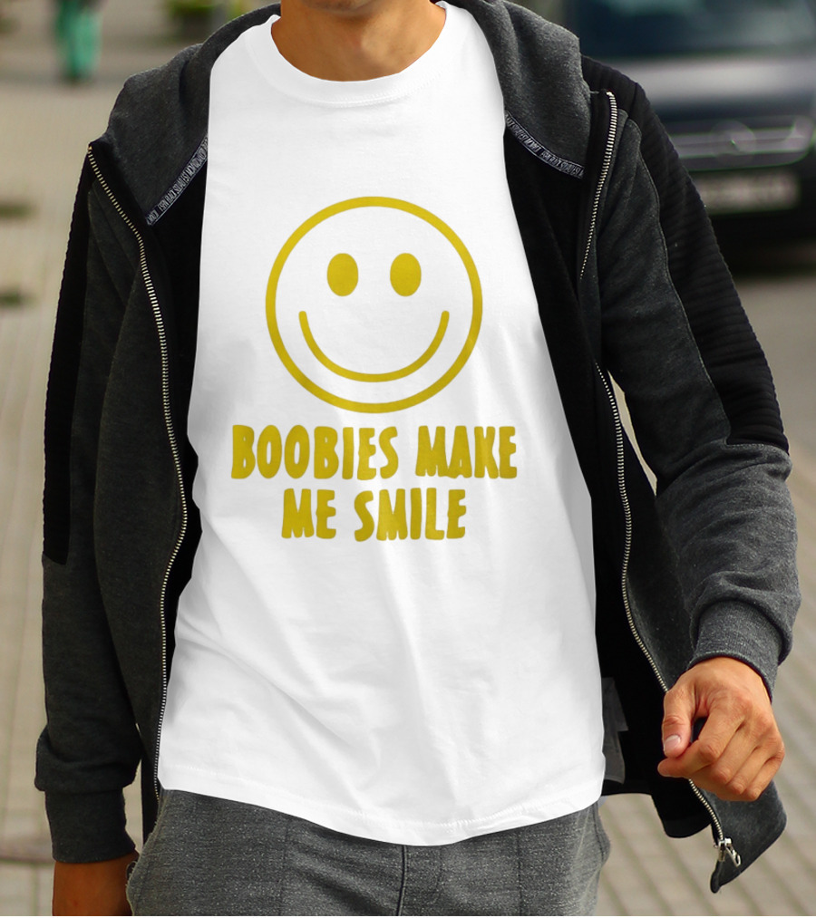 Boobies Make Me Smile Yellow Smiley Face T-Shirt