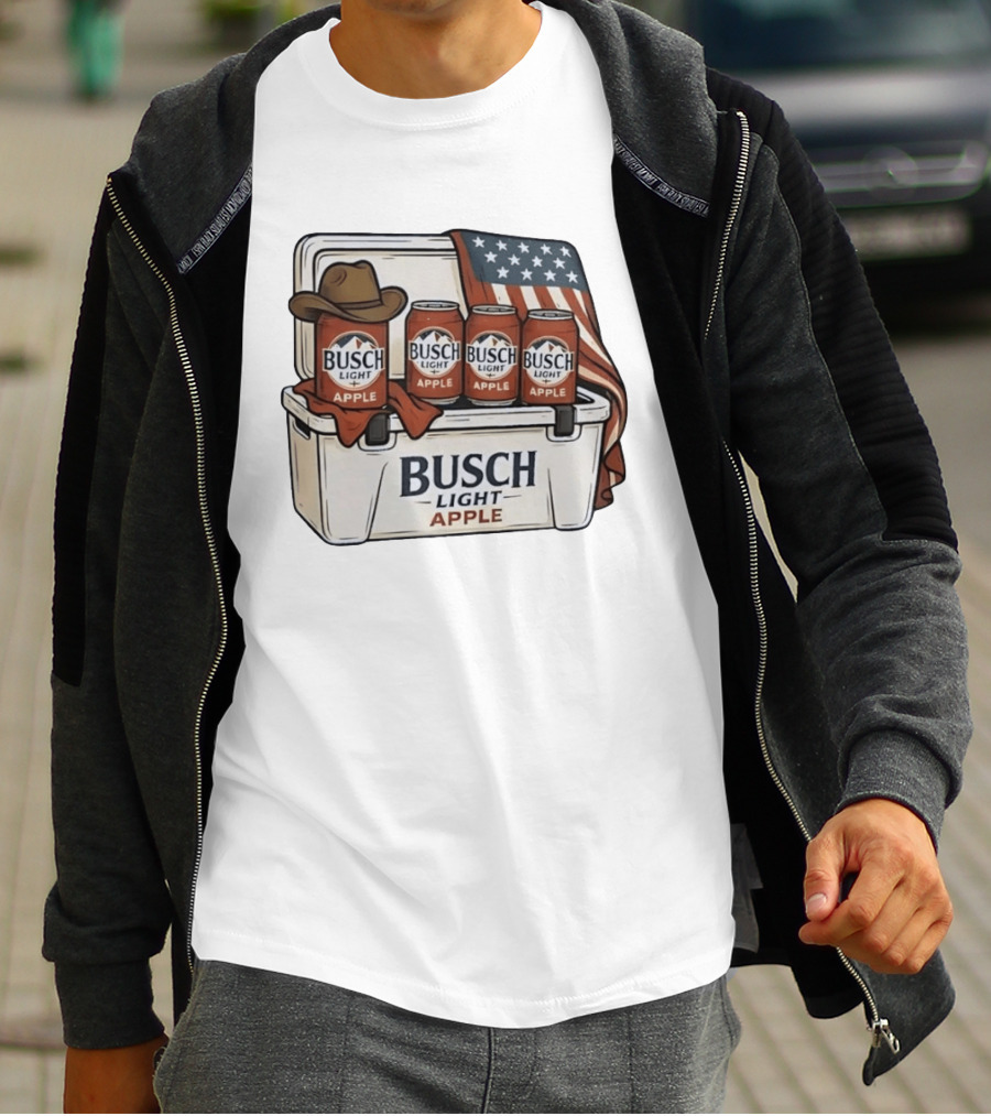 Busch Light Apple American Flag Cowboy Hat Cooler T-Shirt