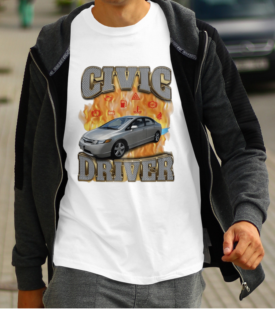 Civic Driver Flames Car T-Shirt