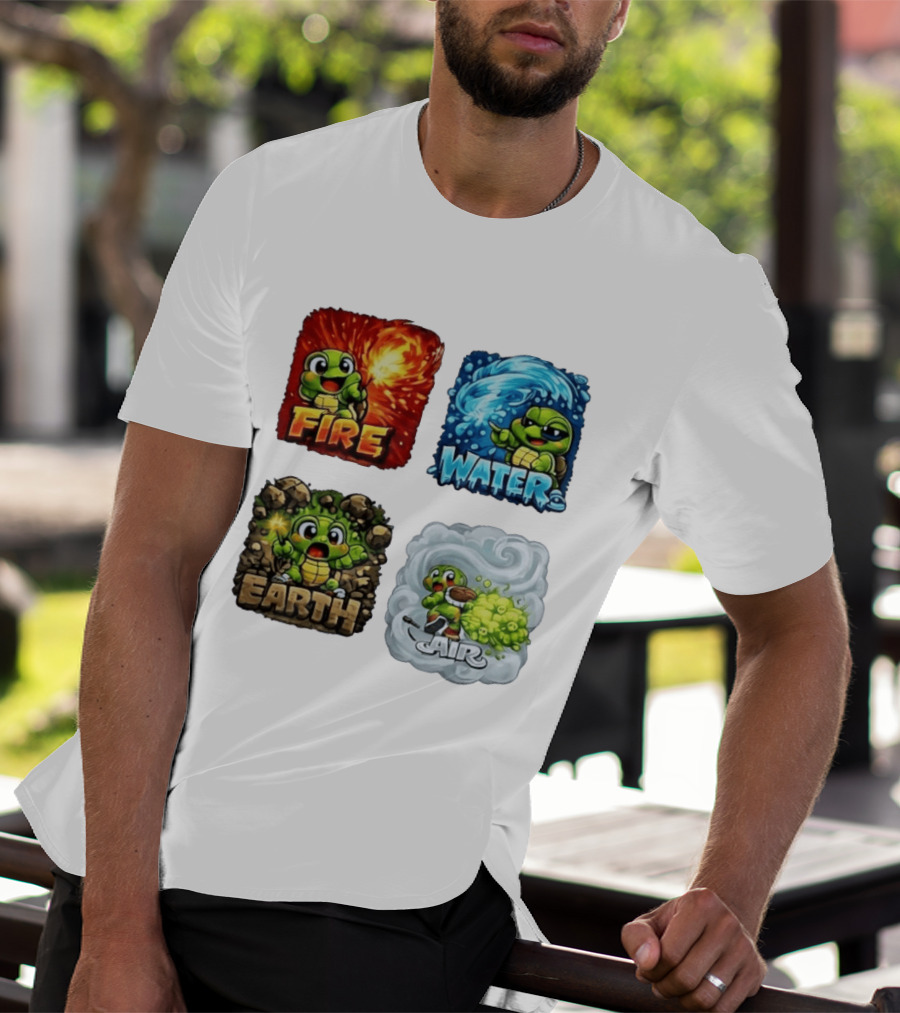 Fire Water Earth Air Turtle Cartoon Baby Elements Quadrant T-Shirt