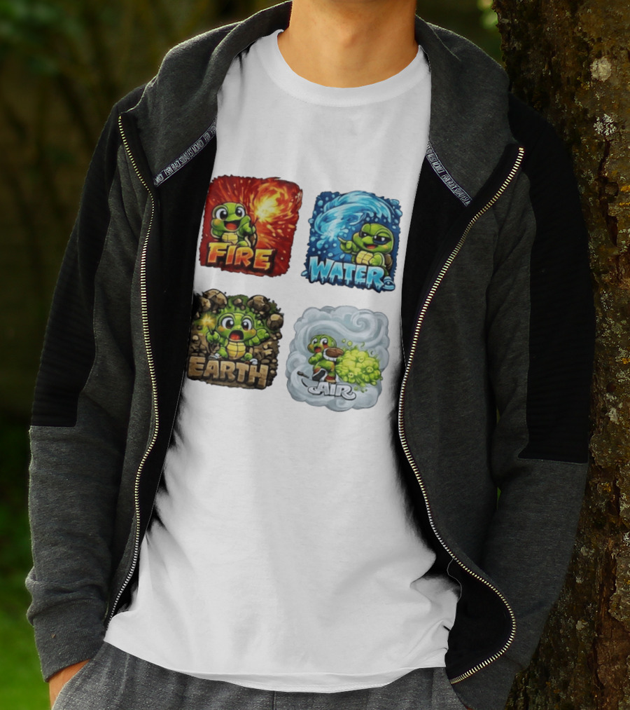 Fire Water Earth Air Turtle Cartoon Baby Elements Quadrant T-Shirt