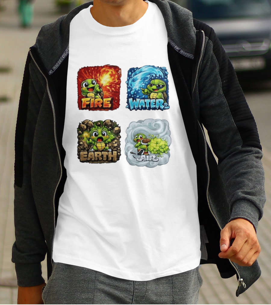 Fire Water Earth Air Turtle Cartoon Baby Elements Quadrant T-Shirt