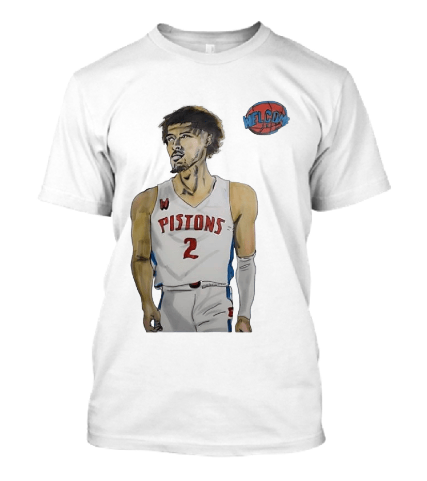 Cade Cunningham Welcome Detroit Pistons Hand Drawn Basketball Player Number 2 T-Shirt