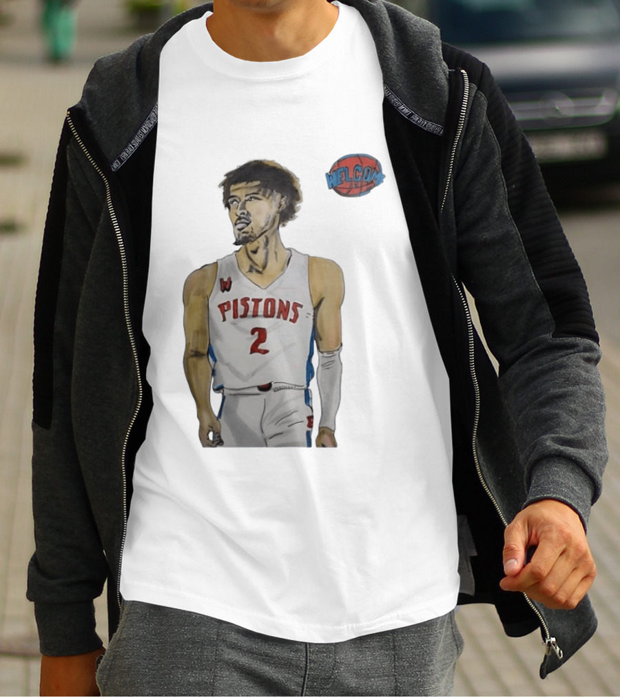 Cade Cunningham Welcome Detroit Pistons Hand Drawn Basketball Player Number 2 T-Shirt