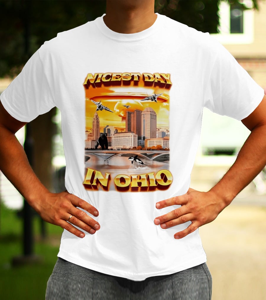 Nicest Day In Ohio Cityscape With Jets And Wildlife T-Shirt