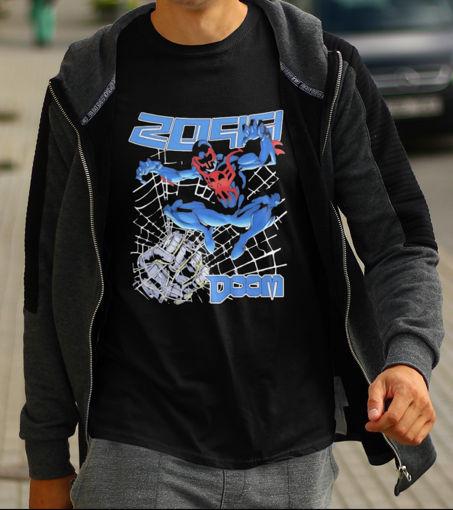 2099 Spider Man Doom Web Punching Action T-Shirt