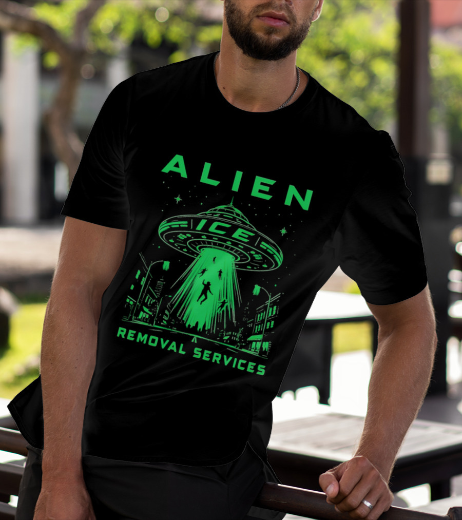 ALIEN ICE UFO Removal Services Extraterrestrial Abduction Scene T-Shirt