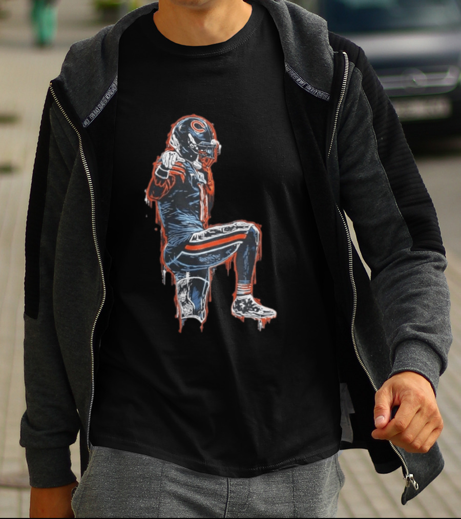 Chicago Bears Kneeling Player Dripping Effect Football Merchandise T-Shirt