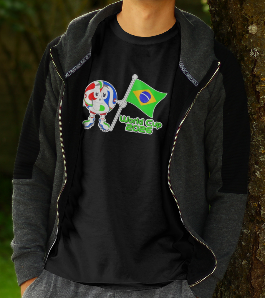 World Cup 2026 Cartoon Character With Brazil Flag Soccer Ball T-Shirt