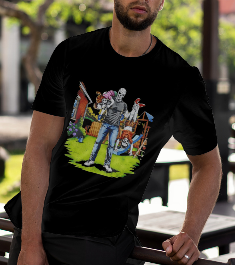 Darkest Dad Skeleton Carrying Children Garden Playground Fun Playtime T-Shirt