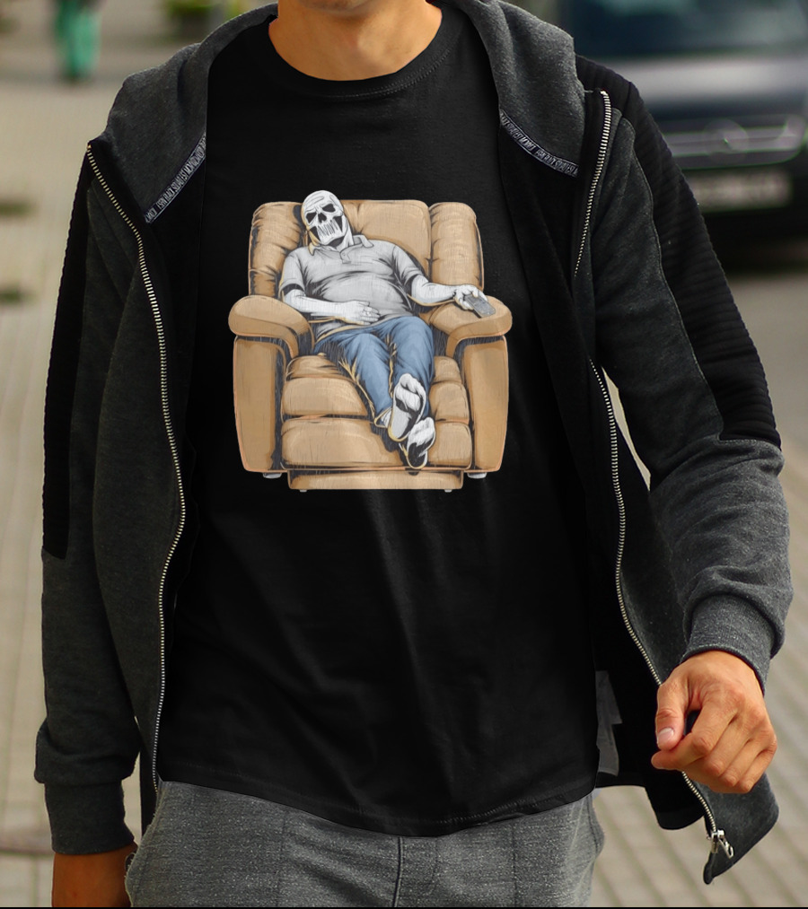 Dying To Relax Skeleton Recliner Couch Potato T-Shirt
