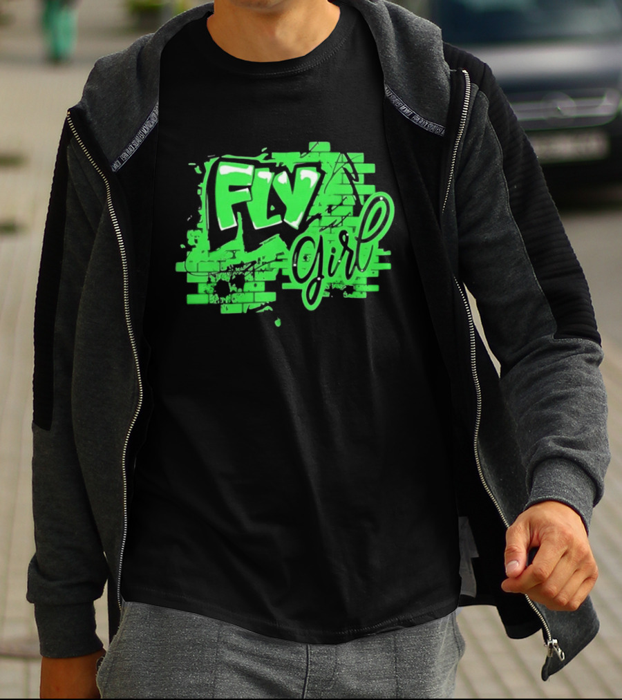 Fly Girl Graffiti Street Brick Wall T-Shirt