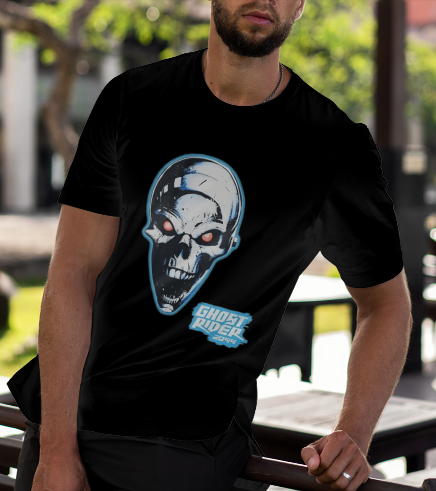 Ghost Rider 2099 Chrome Skull Head Red Eyes Iconic Comic T-Shirt