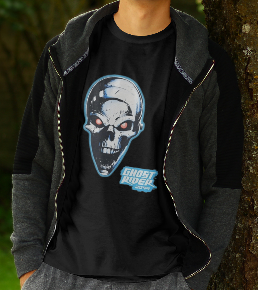 Ghost Rider 2099 Chrome Skull Head Red Eyes Iconic Comic T-Shirt