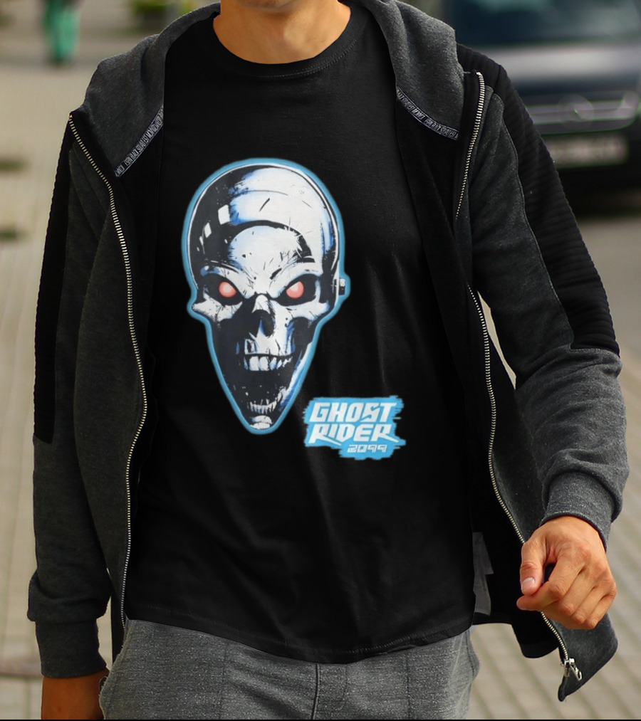 Ghost Rider 2099 Chrome Skull Head Red Eyes Iconic Comic T-Shirt