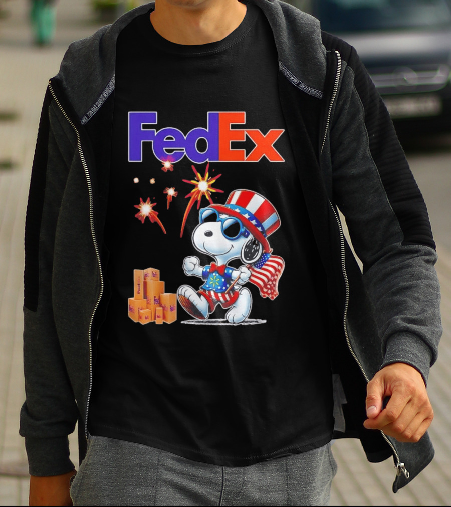 FedEx Snoopy American Flag Fireworks Patriotic Delivery T-Shirt