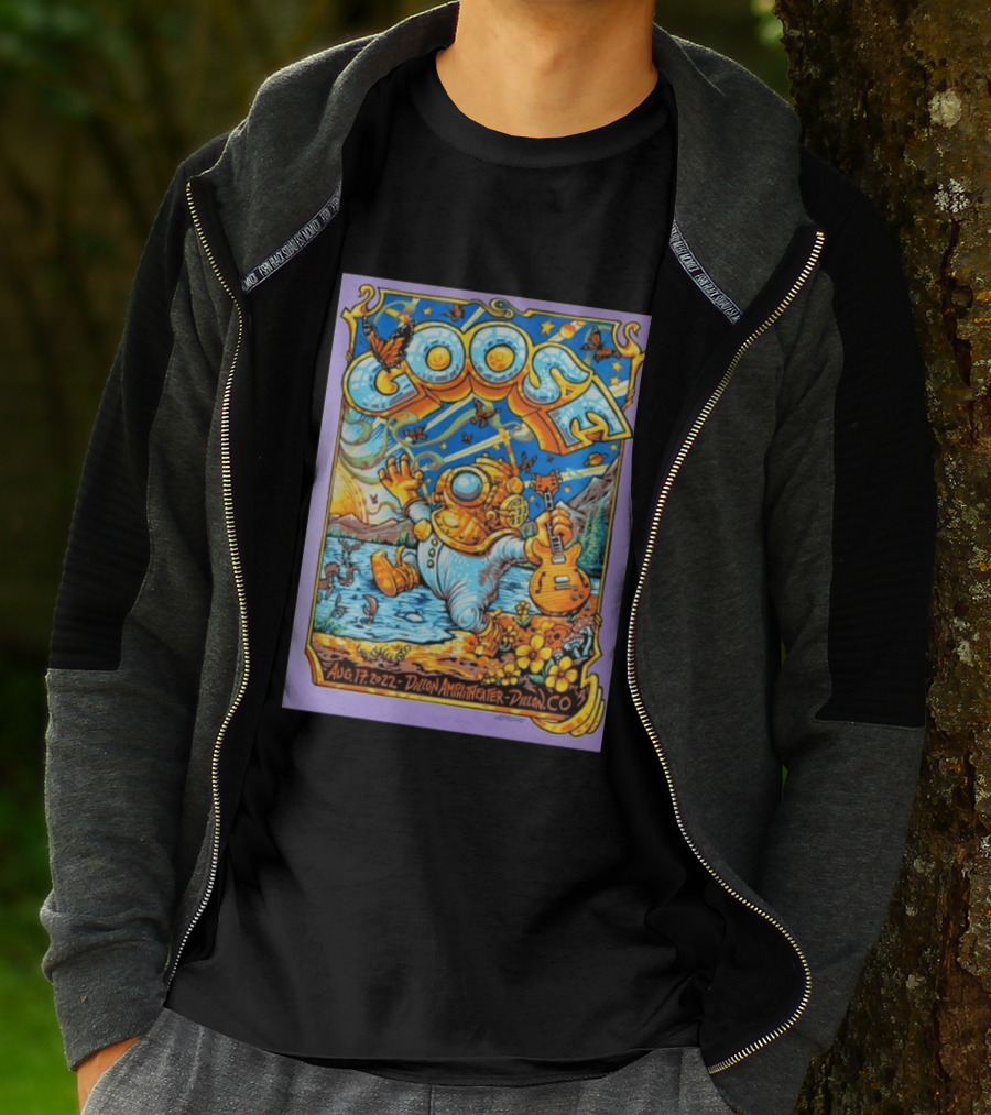 Goose Aug 17 2022 Dillon Amphitheater AJ Masthay Diver Guitar Butterflies T-Shirt