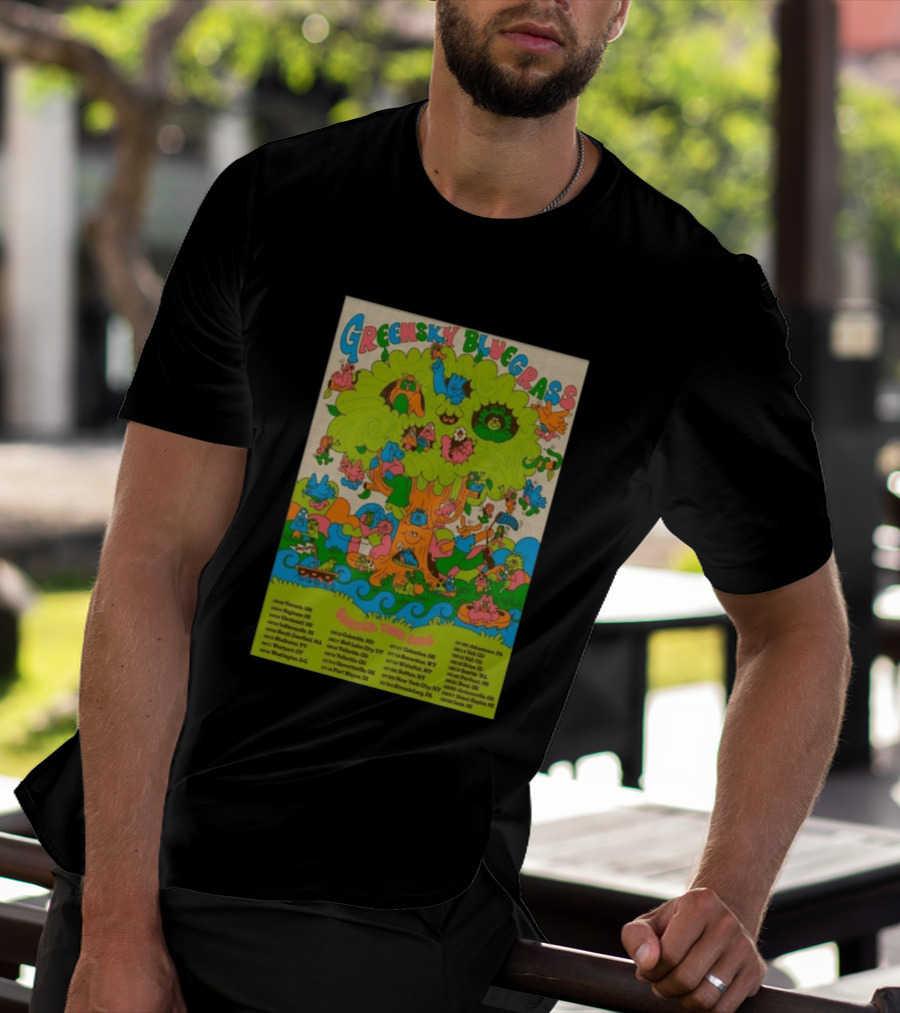 Greensky Bluegrass Summer Tour 2026 Psychedelic Tree Artwork With Tour Dates And Cities T-Shirt