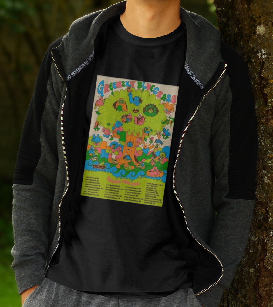 Greensky Bluegrass Summer Tour 2026 Psychedelic Tree Artwork With Tour Dates And Cities T-Shirt