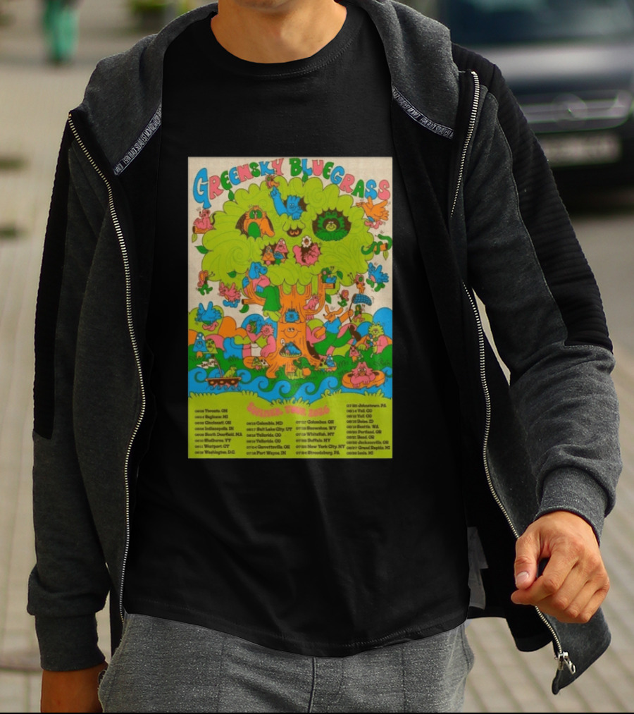 Greensky Bluegrass Summer Tour 2026 Psychedelic Tree Artwork With Tour Dates And Cities T-Shirt