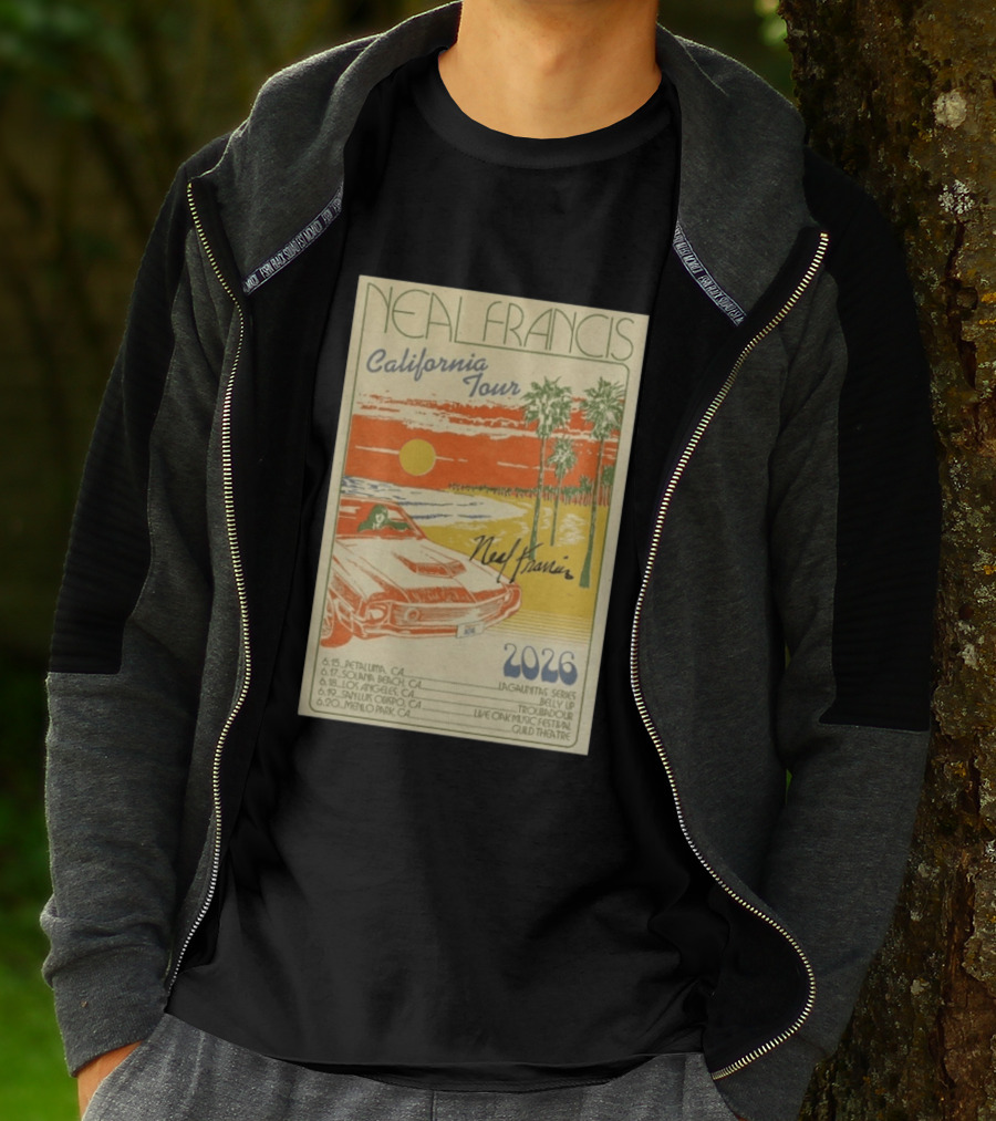 Neal Francis California Tour 2026 Signed Petaluma Solana Beach Los Angeles San Luis Obispo Menlo Park T-Shirt