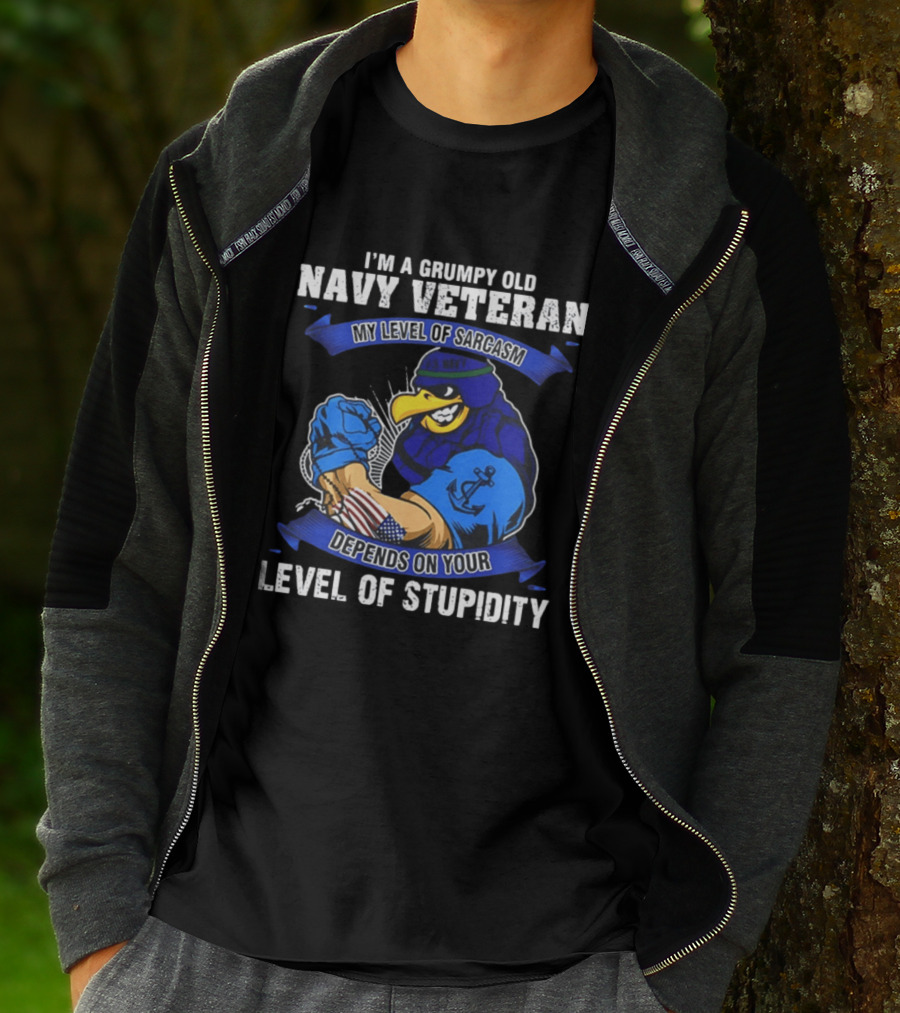 Grumpy Old Navy Veteran Sarcasm Stupidity Level Patriotic Eagle T-Shirt