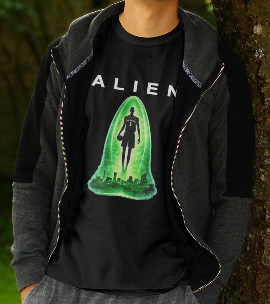 San Antonio Spurs Alien Abduction Victor Wembanyama Basketball Skyline T-Shirt