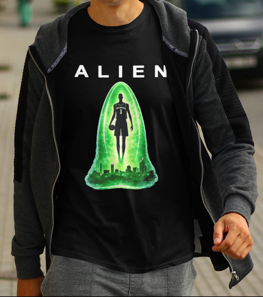 San Antonio Spurs Alien Abduction Victor Wembanyama Basketball Skyline T-Shirt
