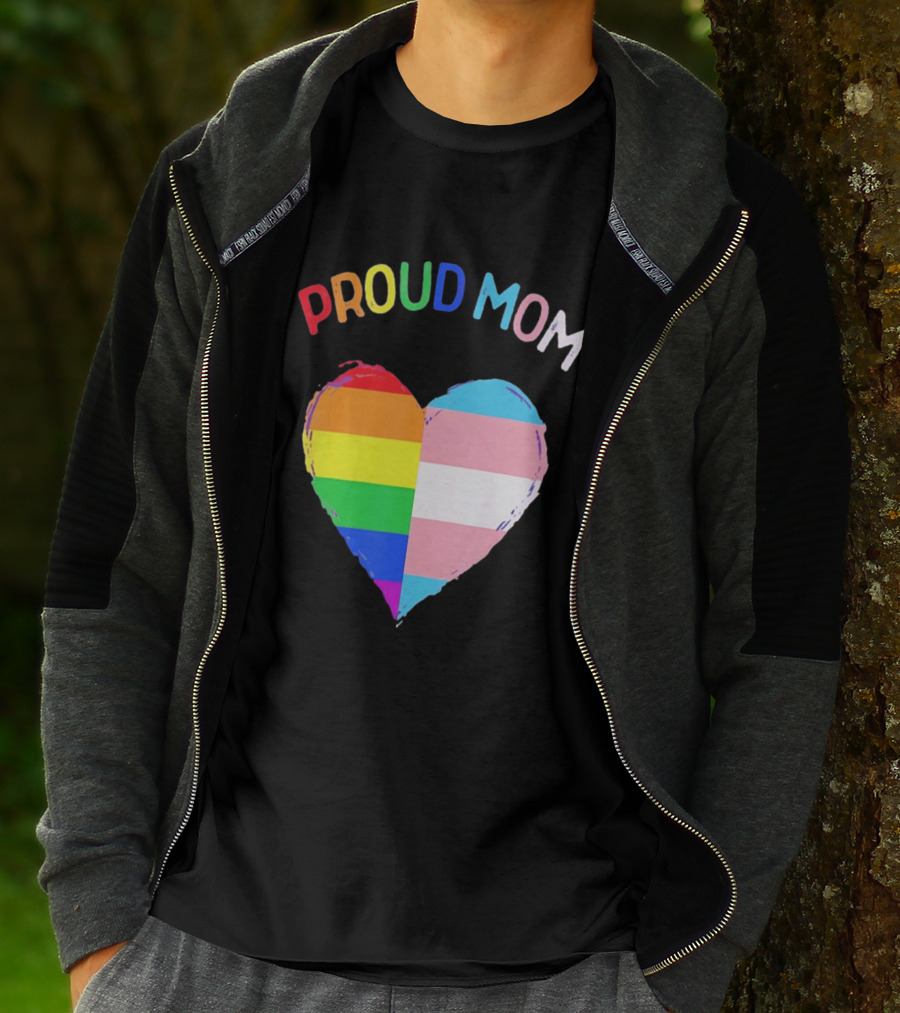 Proud Mom LGBTQ+ Transgender Heart Rainbow T-Shirt