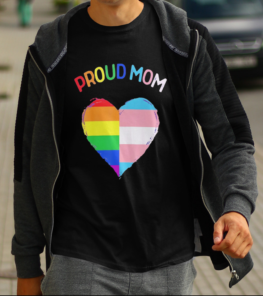 Proud Mom LGBTQ+ Transgender Heart Rainbow T-Shirt