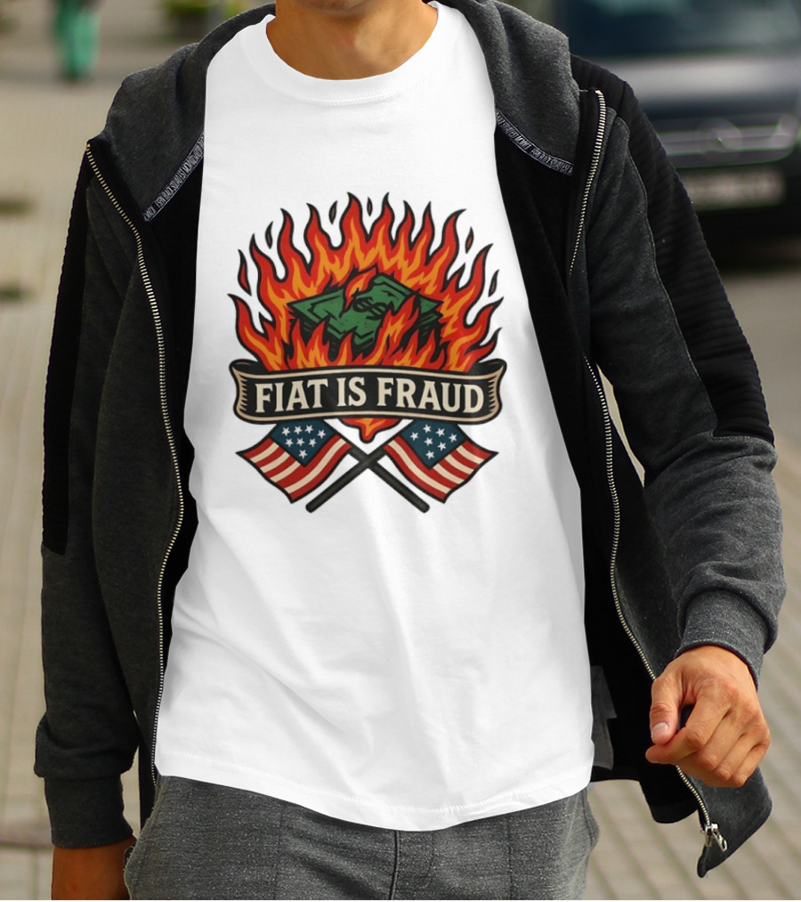 Fiat Is Fraud Money Burning Flames With United States Flags T-Shirt
