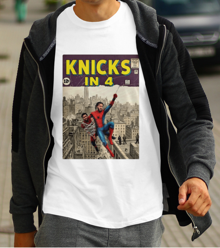 Knicks In 4 Jalen Brunson Vs Donovan Mitchell Comic Crossover New York Cleveland Showdown T-Shirt