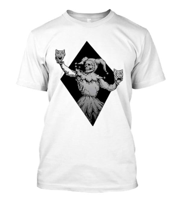 Skeleton Jester Holding Comedy And Tragedy Masks Medieval Gothic Costume T-Shirt