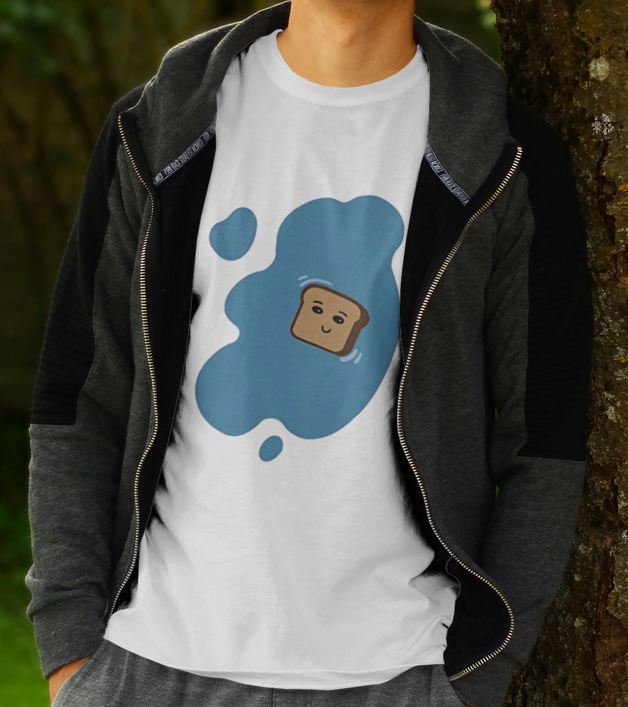 Floating Happy Toast Blue Puddle Cartoon Food Pun T-Shirt