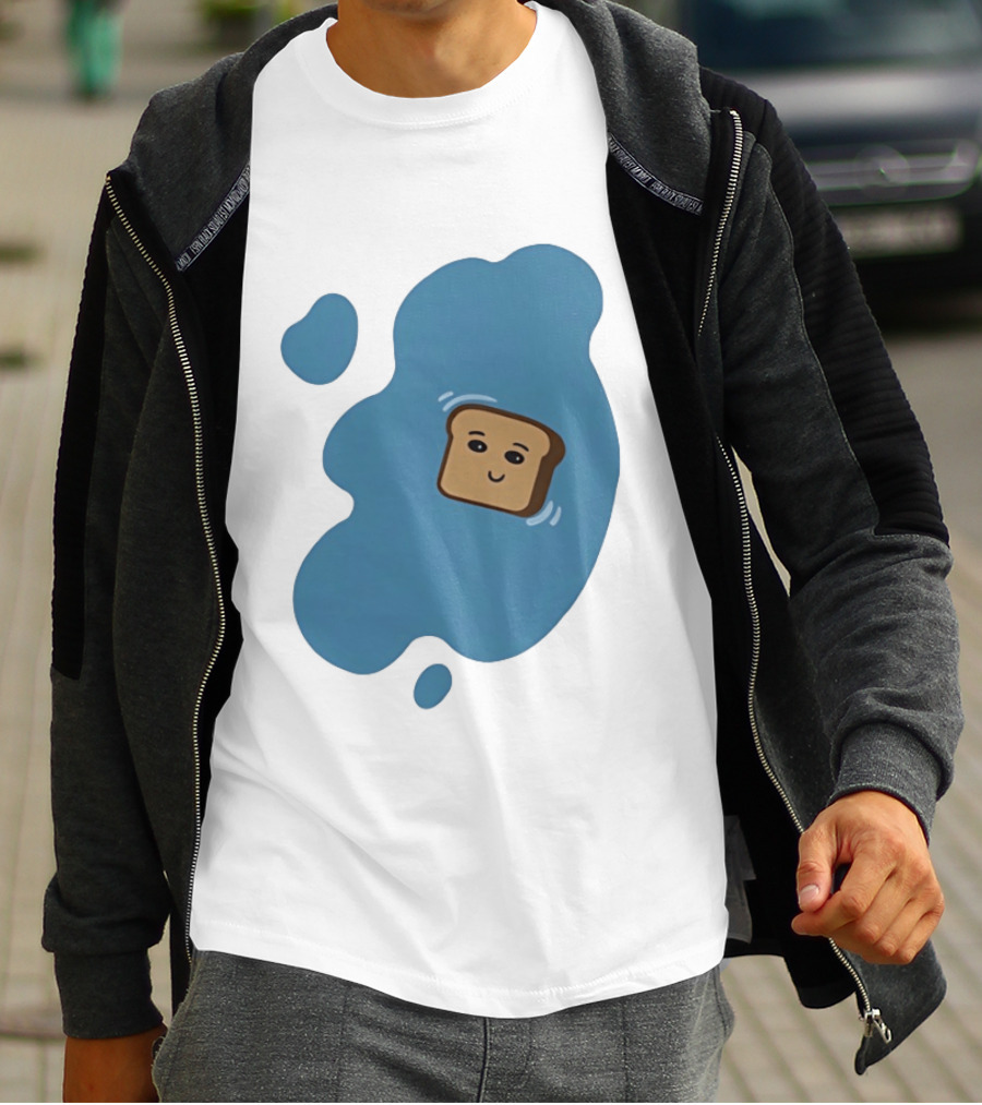 Floating Happy Toast Blue Puddle Cartoon Food Pun T-Shirt