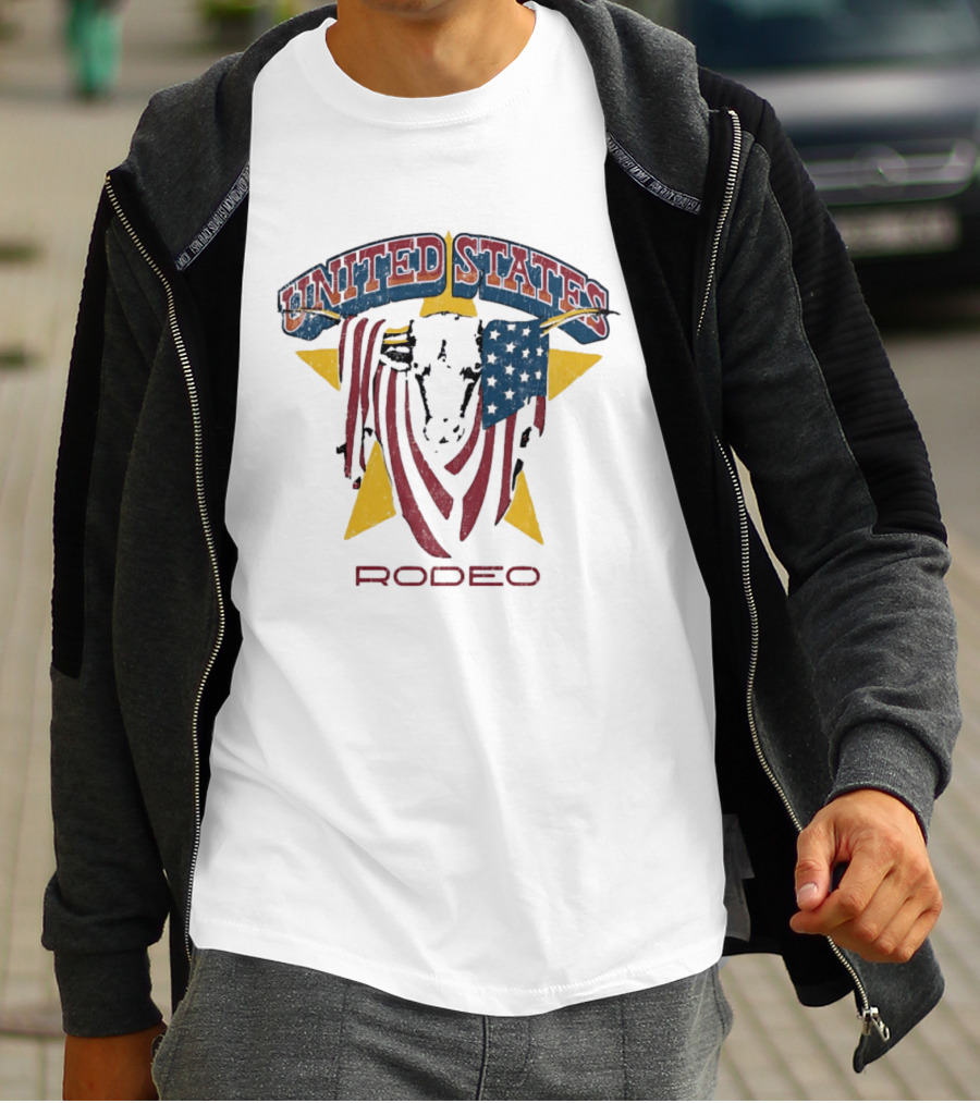United States Rodeo Bull American Flag Yellow Star Country Western T-Shirt