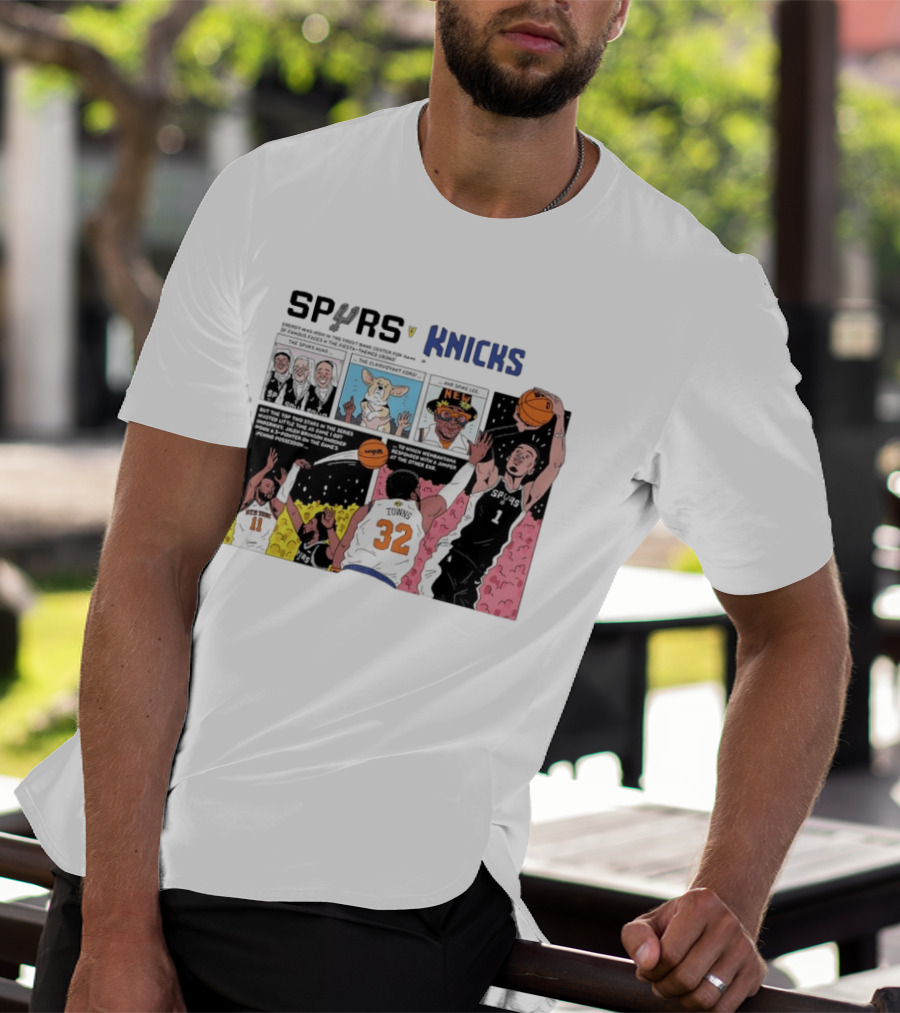 San Antonio Spurs V New York Knicks Comic Victor Wembanyama Jalen Brunson Karl Anthony Towns T-Shirt