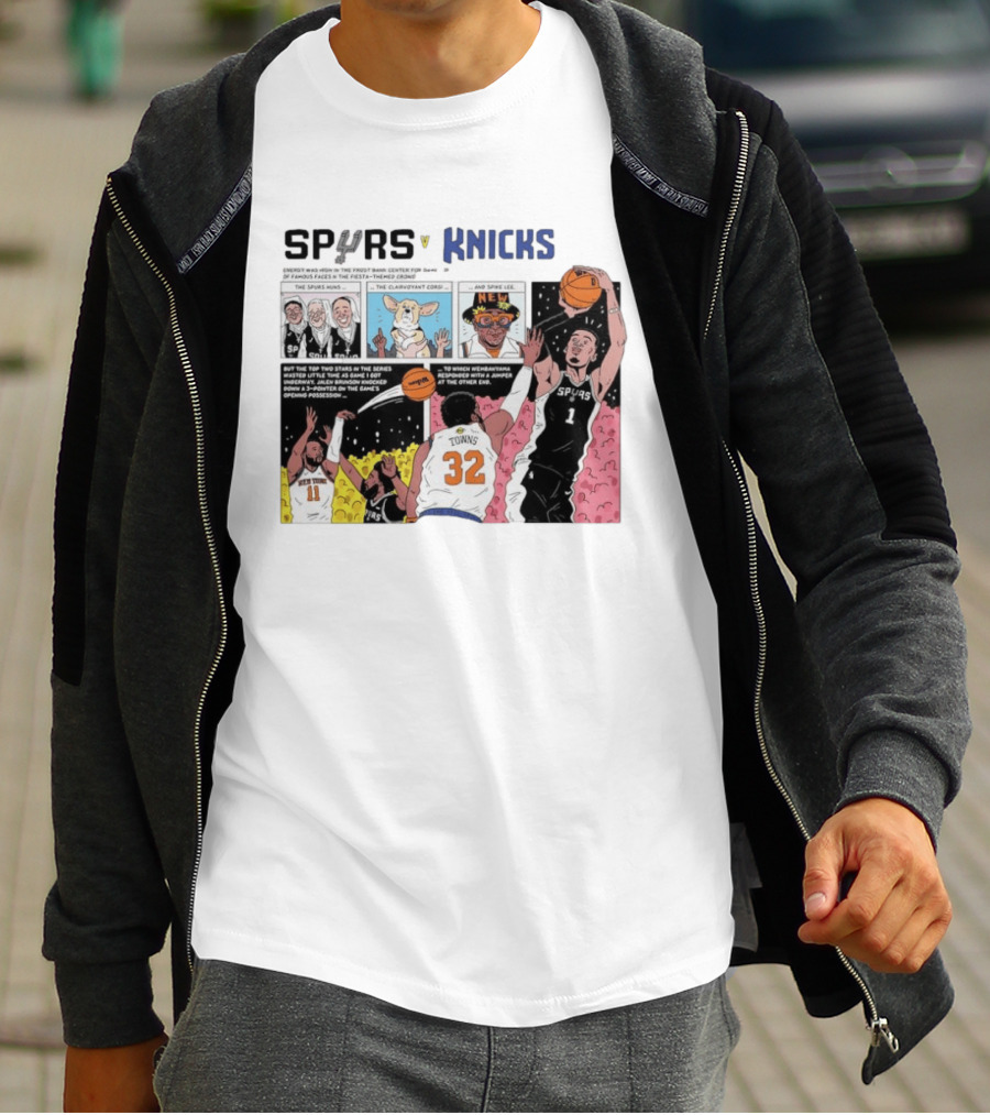 San Antonio Spurs V New York Knicks Comic Victor Wembanyama Jalen Brunson Karl Anthony Towns T-Shirt