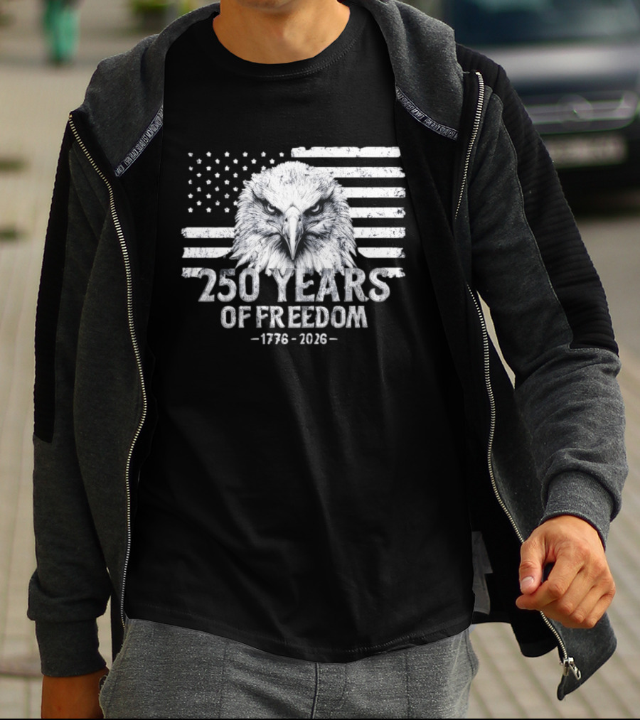 250 Years Of Freedom 1776 2026 Bald Eagle Distressed American Flag Stars And Stripes T-Shirt