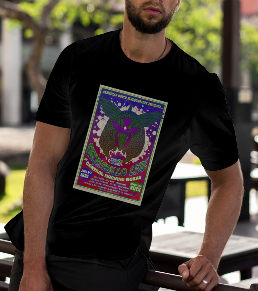 Armadillo World Headquarters Presents Armadillo Live At Central Machine Works June 5 7 2026 Benefiting KUTX T-Shirt