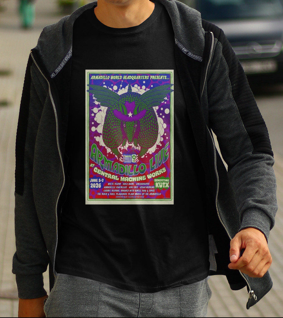 Armadillo World Headquarters Presents Armadillo Live At Central Machine Works June 5 7 2026 Benefiting KUTX T-Shirt