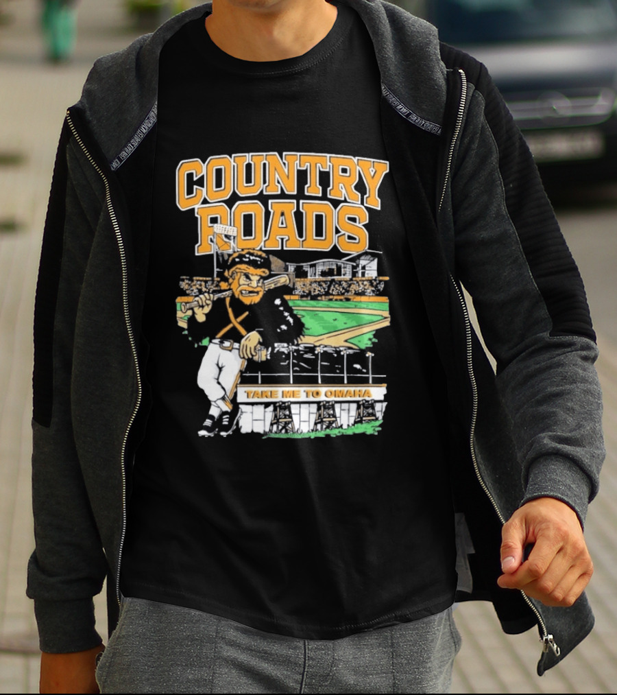 Country Roads Baseball Motif Take Me To Omaha T-Shirt