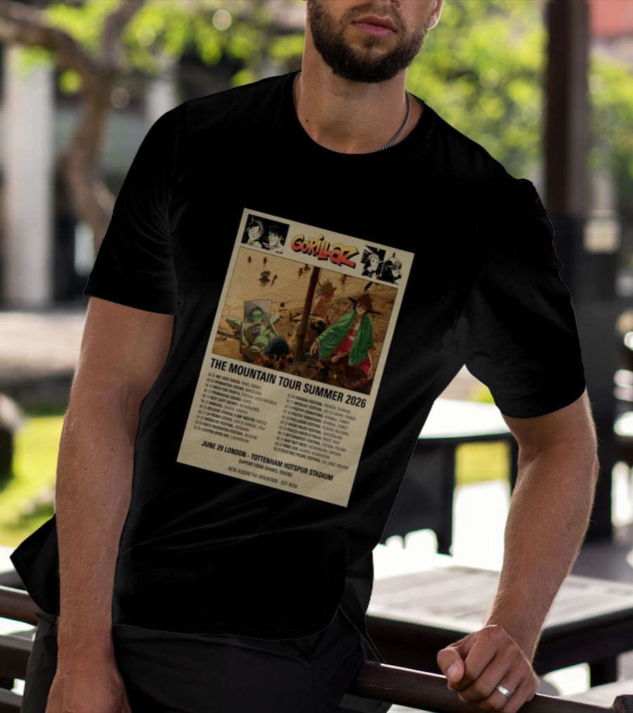 Gorillaz The Mountain Tour Summer 2026 Concert Featuring Noodle And Band Members T-Shirt